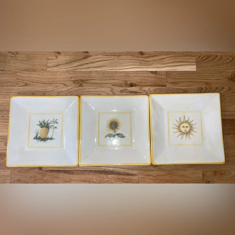 Williams Sonoma Square Plates Verano Tile Sun Palm Tree Pineapple Made Italy 8.5